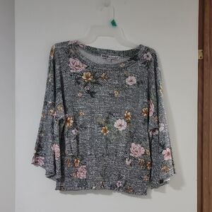 Gypsies & Moondust Grey Floral Long Sleeve Top